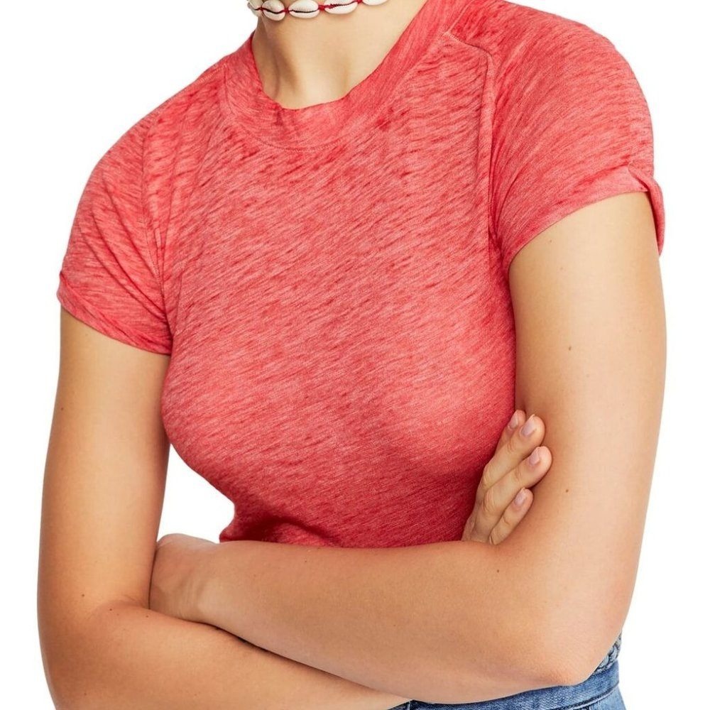 We The Free Slub Knit Tee Women Medium Coral Excellent Short Sleeve Crew Neck
